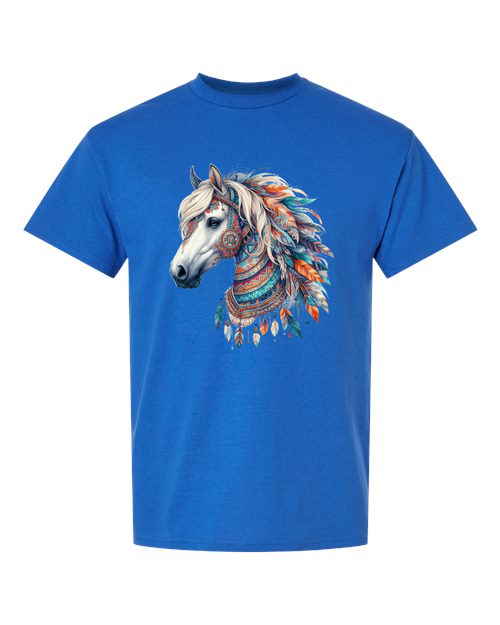 White Horse With Different Color Feathers