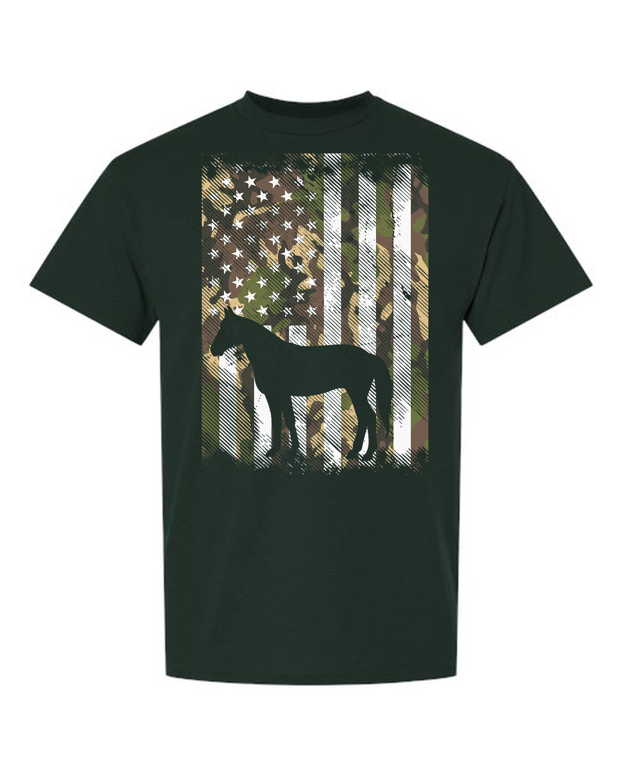 Camo American Flag Horse Vintage Riding Patriotic T-Shirt