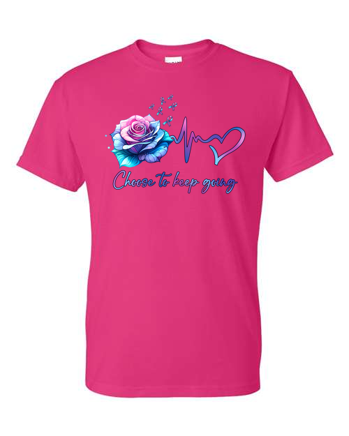 Rose With Heartbeat Choose to Keep Going Suicide Prevention T-Shirt